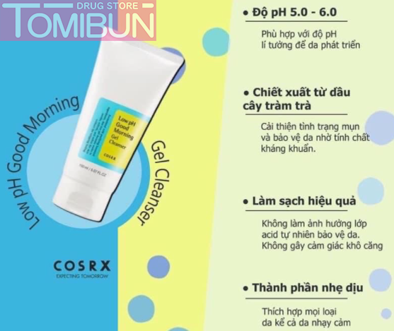 GEL RỬA MẶT COSRX TRÀM TRÀ, 0.5% BHA ĐỘ pH THẤP LOW PH GOOD MORNING GEL CLEANSER 150ML